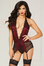 Load image into Gallery viewer, Galloon Lace &amp; Mesh Chemise &amp; Thong  - One Size - Black STM-10833P-BLK
