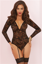 Load image into Gallery viewer, Long Sleeve Teddy With Garters - One Size - Black STM-10663PBLK
