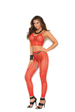 Load image into Gallery viewer, Cami Top and Matching Legging With Feather Design - One Size - Red EM-81279RD
