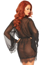 Load image into Gallery viewer, 3 Pc Sheer Short Robe With Eyelash Lace Trim and Flared Sleeves
