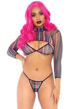 Load image into Gallery viewer, 3 Pc Fishnet Bikini G-String and Crop Top - One Size - Multicolor LA-81607MULTI
