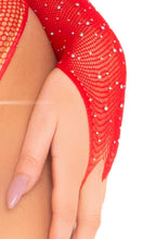 Load image into Gallery viewer, Crystalized Long Sleeve Fishnet Thong Back Bodysuit
