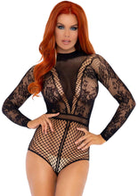 Load image into Gallery viewer, Lace and Fishnet Bodysuit - One Size - Black LA-89243BLK
