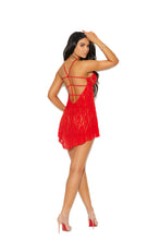 Load image into Gallery viewer, Lace Halter Neck Babydoll With Strappy Detail and Matching G-String

